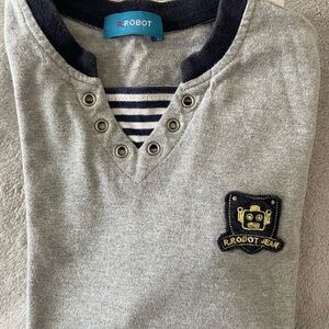 Vintage Gray and Black Henley with Robot Patch